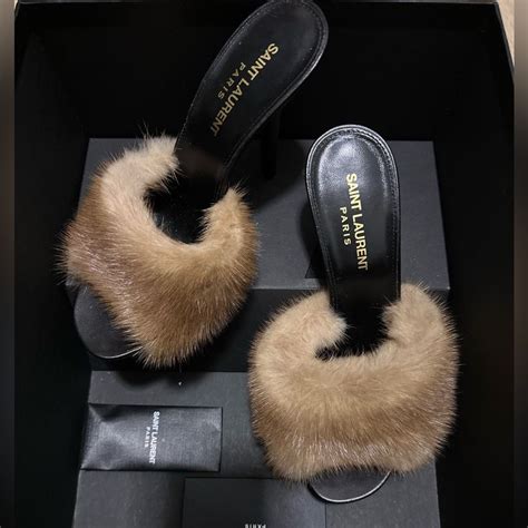 ysl fur mules|ysl denim heels.